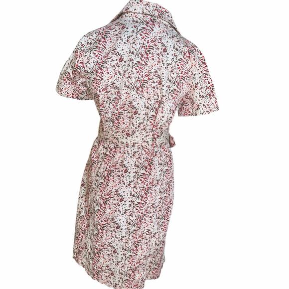 Robert Louis Shirt Dress Red Brown Abstract Print Belted Utility Women M - Picture 2 of 9